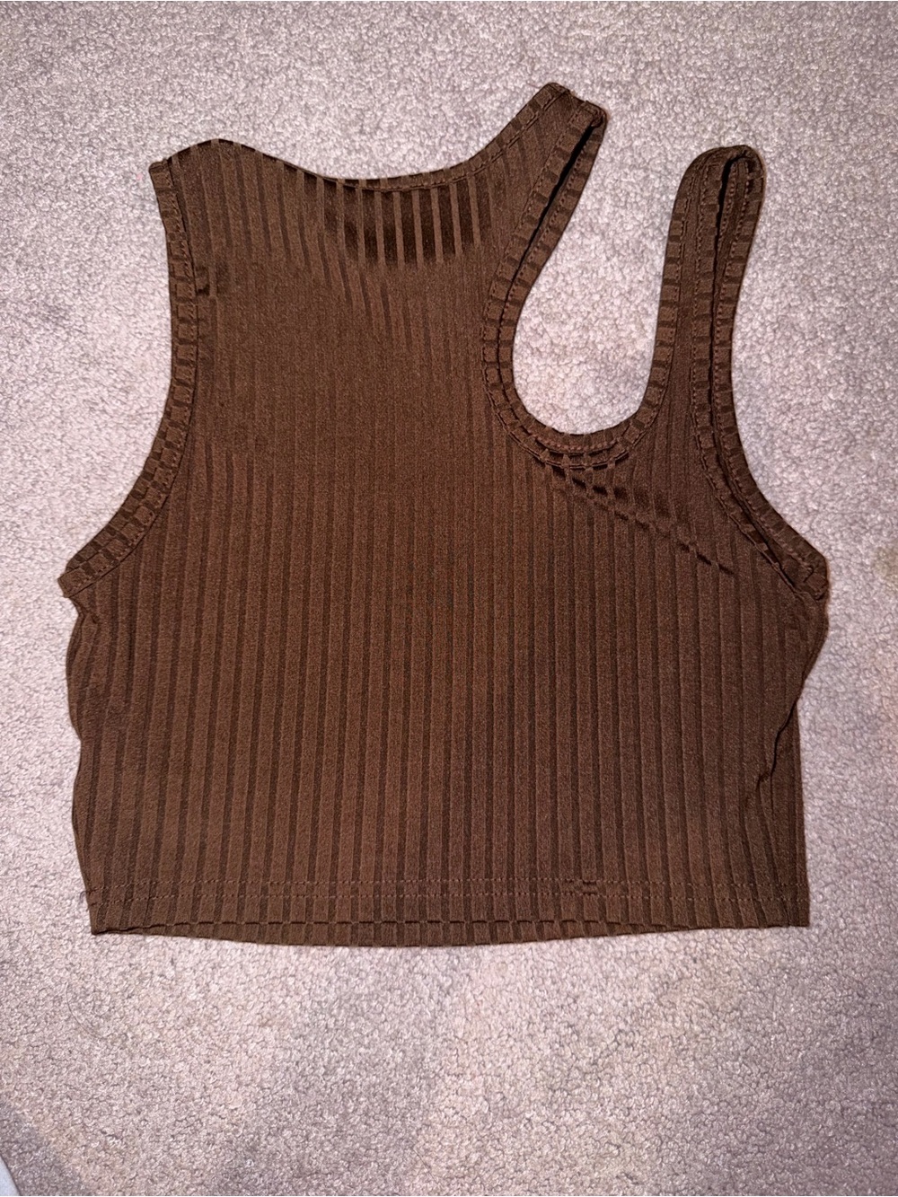 SHEIN Brown Ribbed Open-Shoulder Tank Top